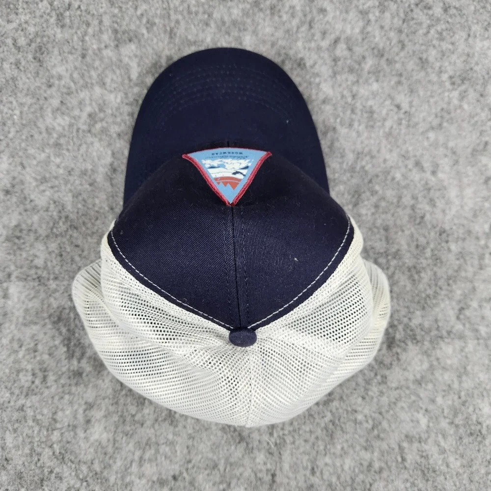 Eddie Bauer Workwear Trucker Hat Men Navy Blue Mesh Snapback Mountain Patch Cap
